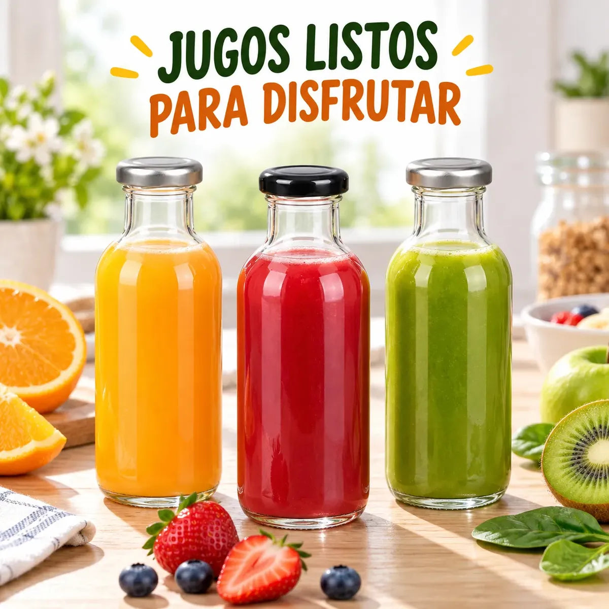 Pack 6 Frascos De Vidrio Para Jugos 250ml
