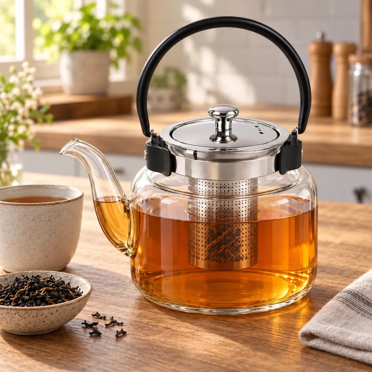 Tetera Infusor De Vidrio Té Infusor Acero Inoxidable 1.8l