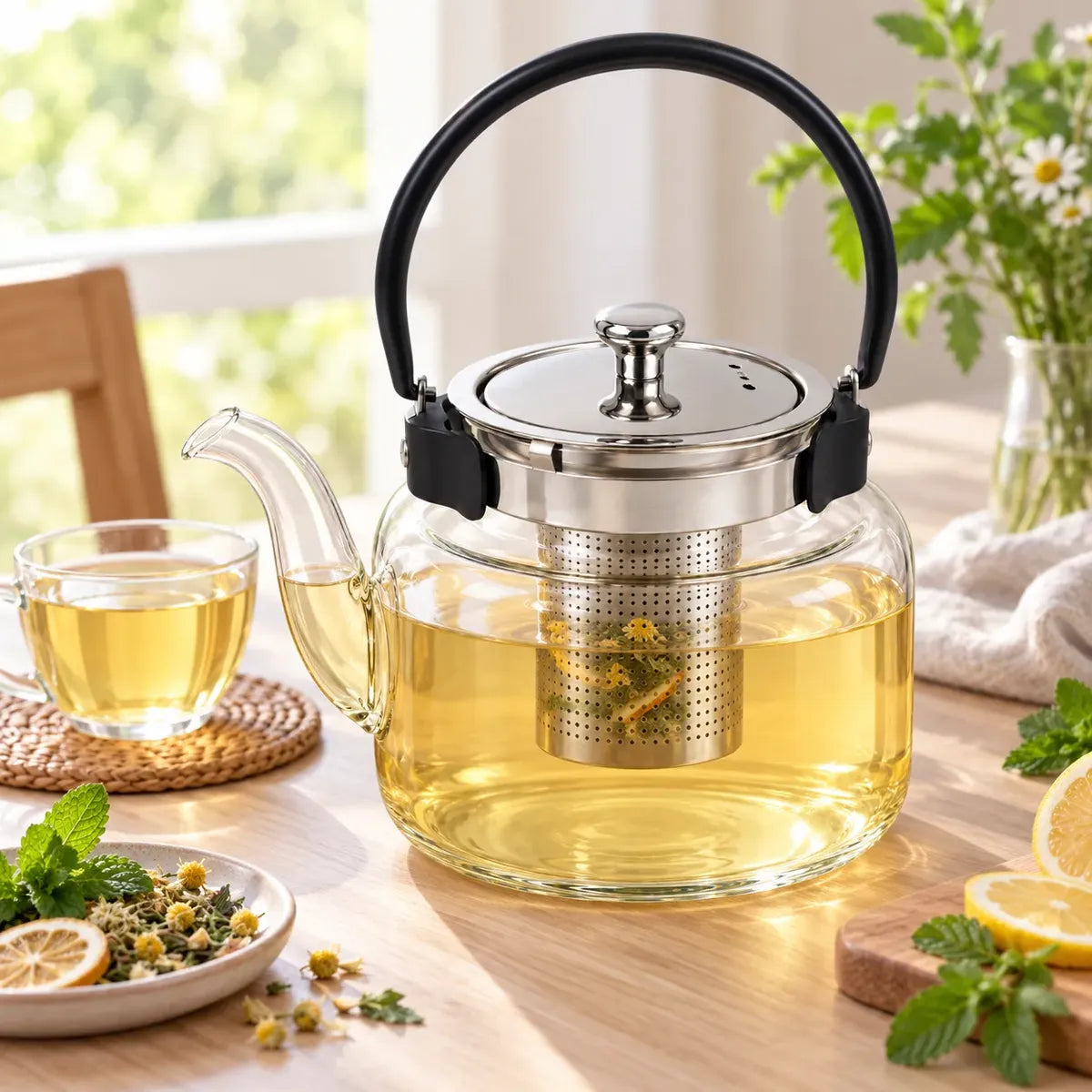 Tetera Infusor De Vidrio Té Infusor Acero Inoxidable 1.8l