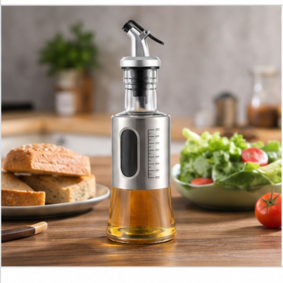 Aceitero de Vidrio y Acero Inoxidable 200 ml - contexto complementario