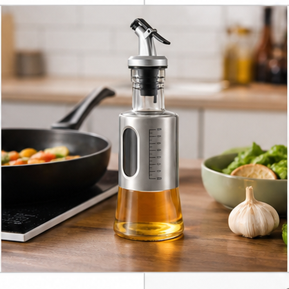 Aceitero de Vidrio y Acero Inoxidable 200 ml - detalle funcional