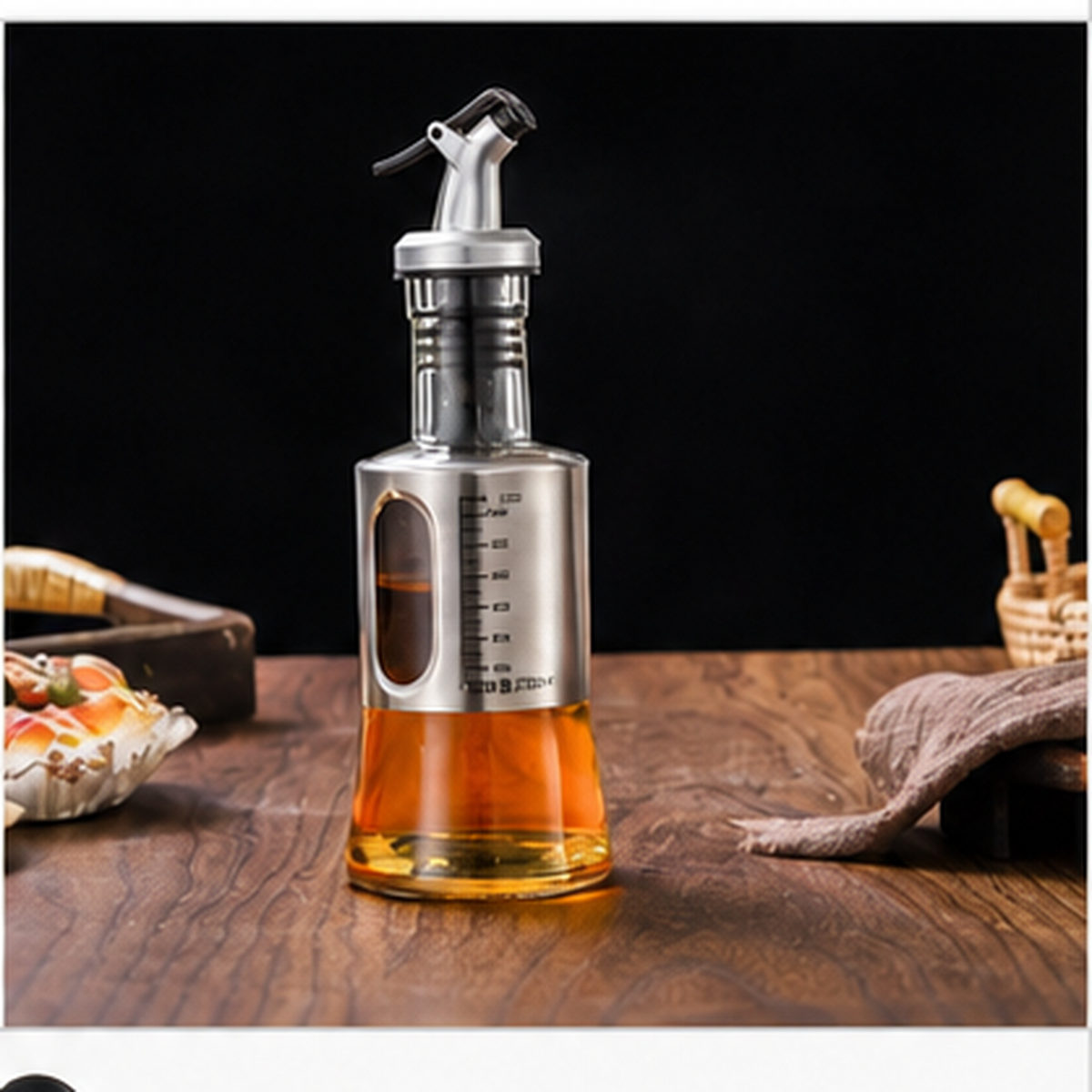 Aceitero de Vidrio y Acero Inoxidable 200 ml - medidas