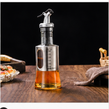 Aceitero de Vidrio y Acero Inoxidable 200 ml - medidas