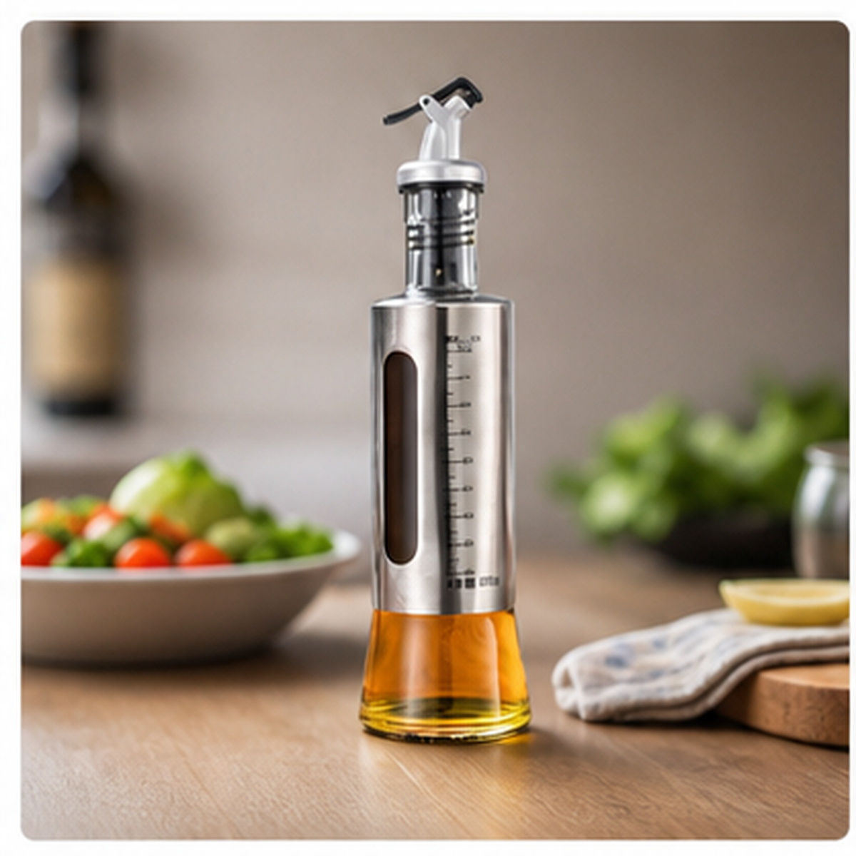 Aceitero de Vidrio y Acero Inoxidable 300 ml - contexto complementario