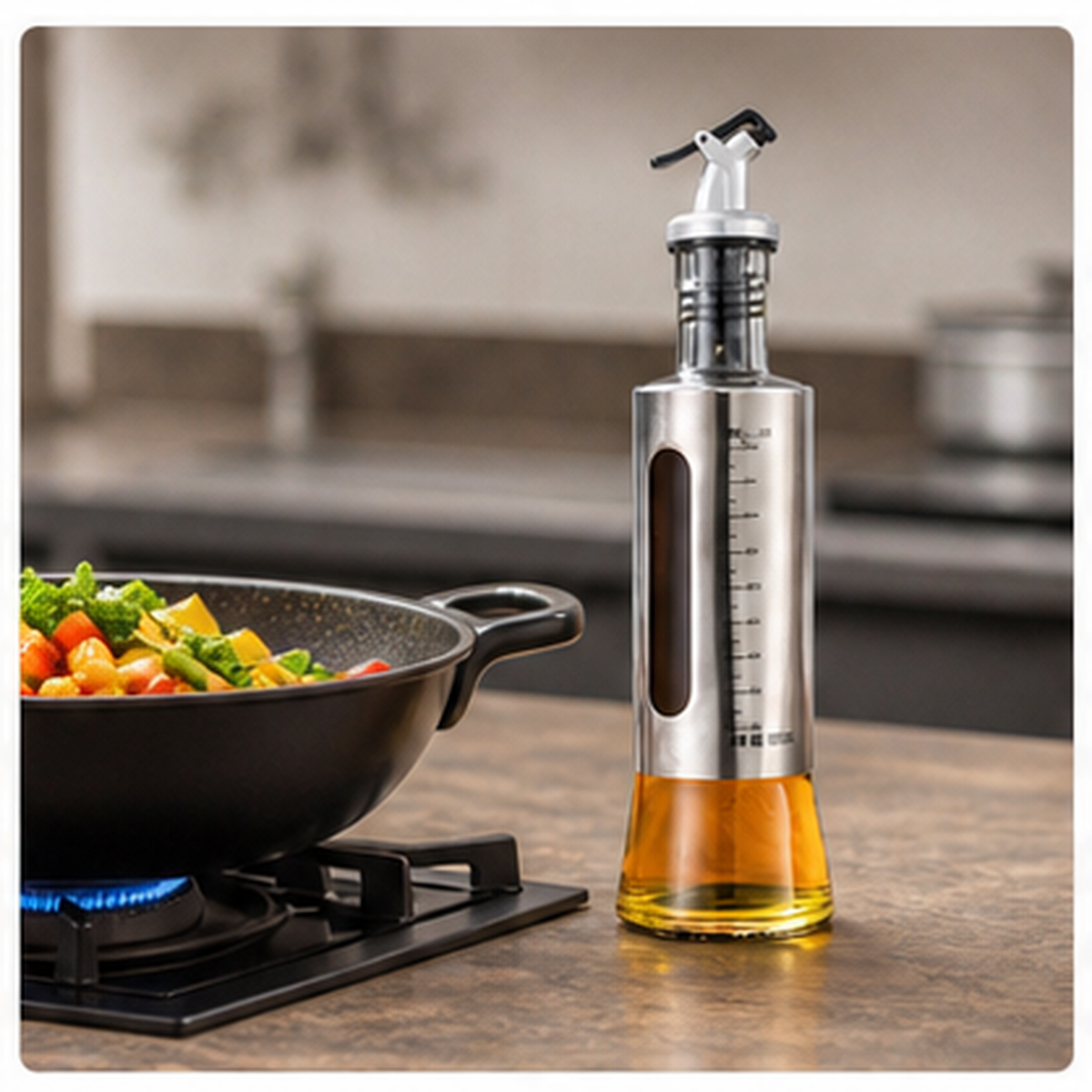 Aceitero de Vidrio y Acero Inoxidable 300 ml - detalle funcional