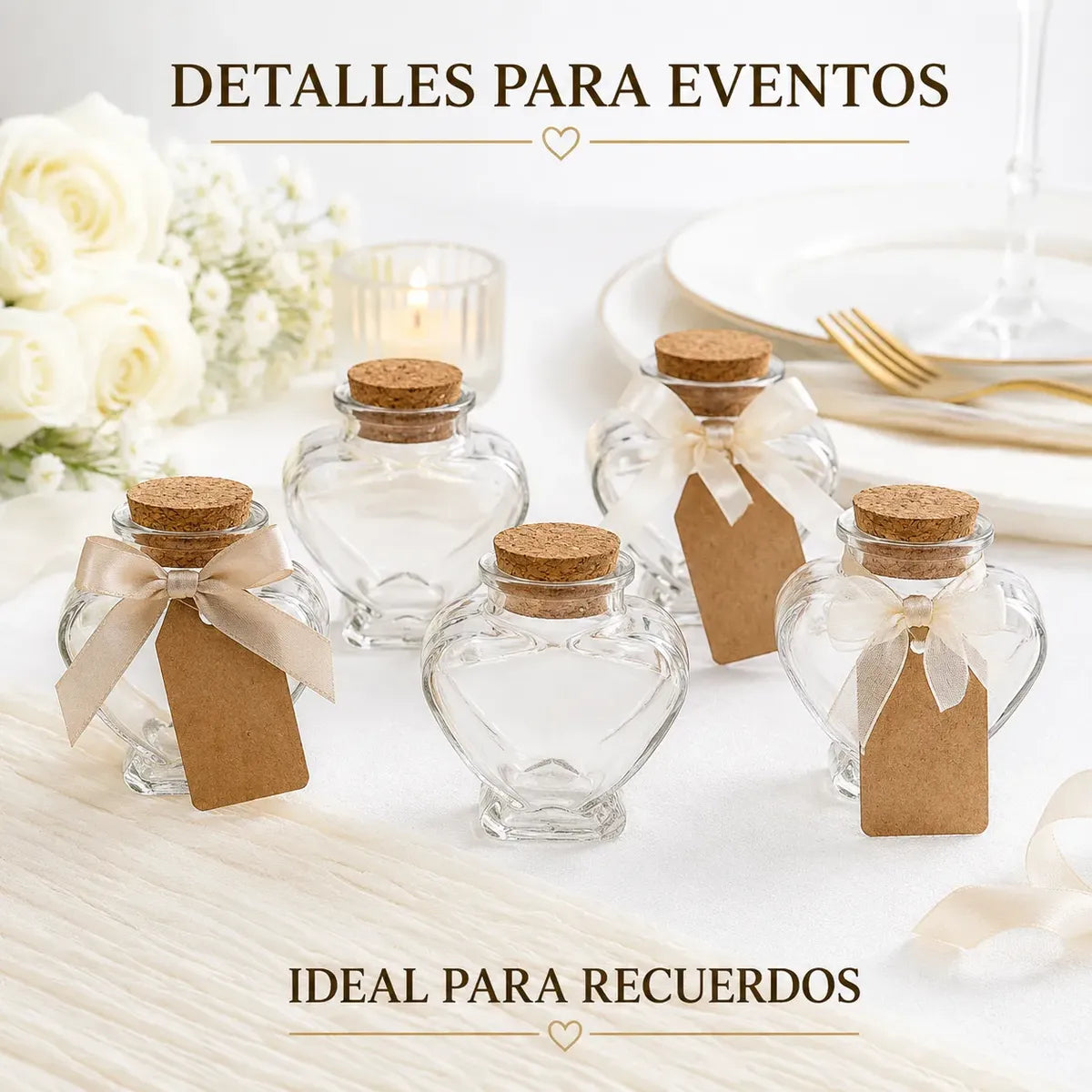 Pack 12 Frascos Corazón Vidrio 80ml Corcho Para Recuerdos