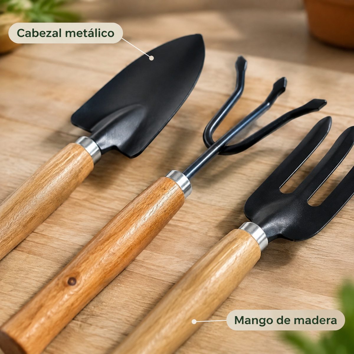 Set Herramientas Jardineria Pala Rastrillo Tridente