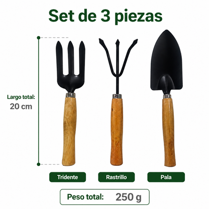 Set Herramientas Jardineria Pala Rastrillo Tridente