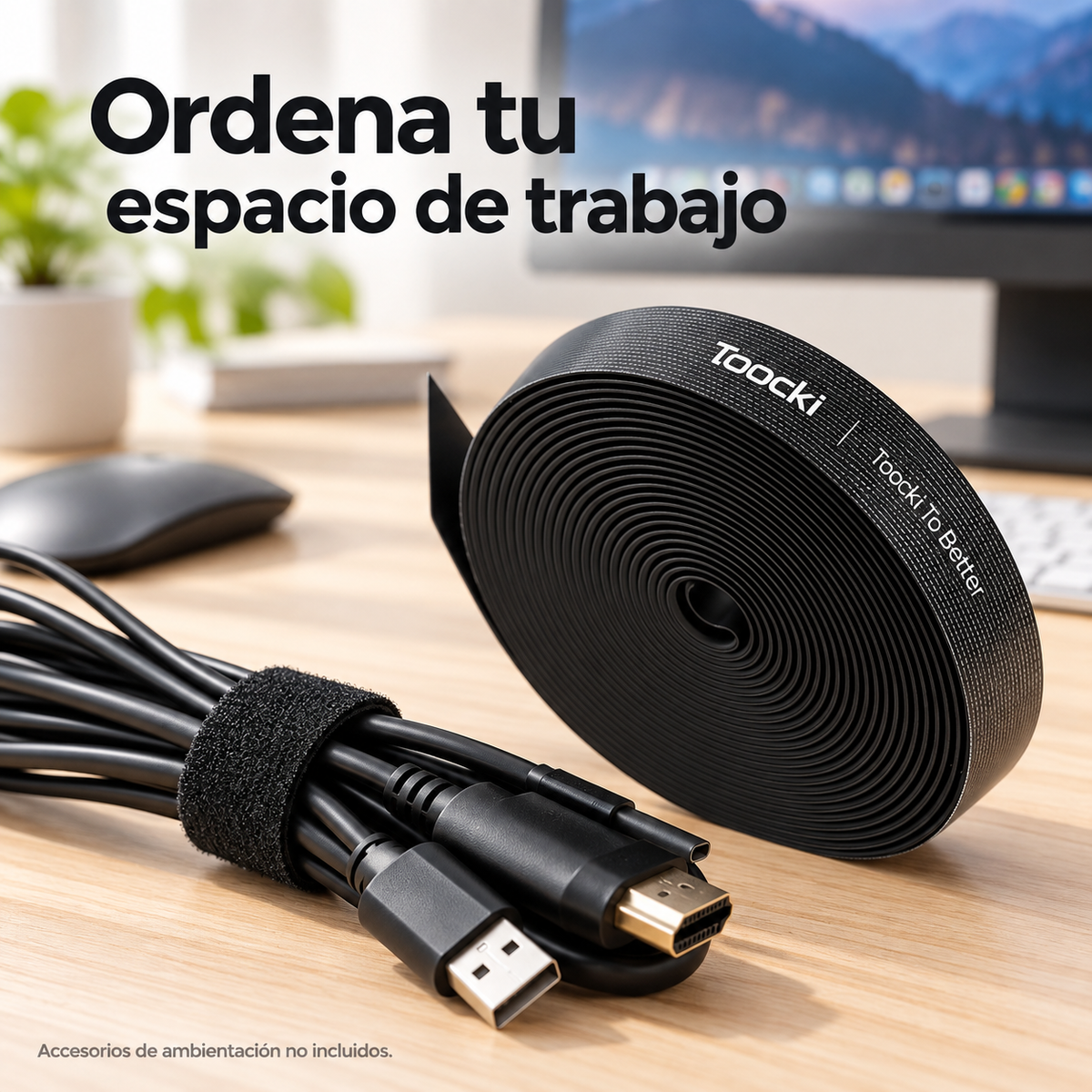 Cinta Velcro Toocki Organizador De Cables 5 Metros Negro