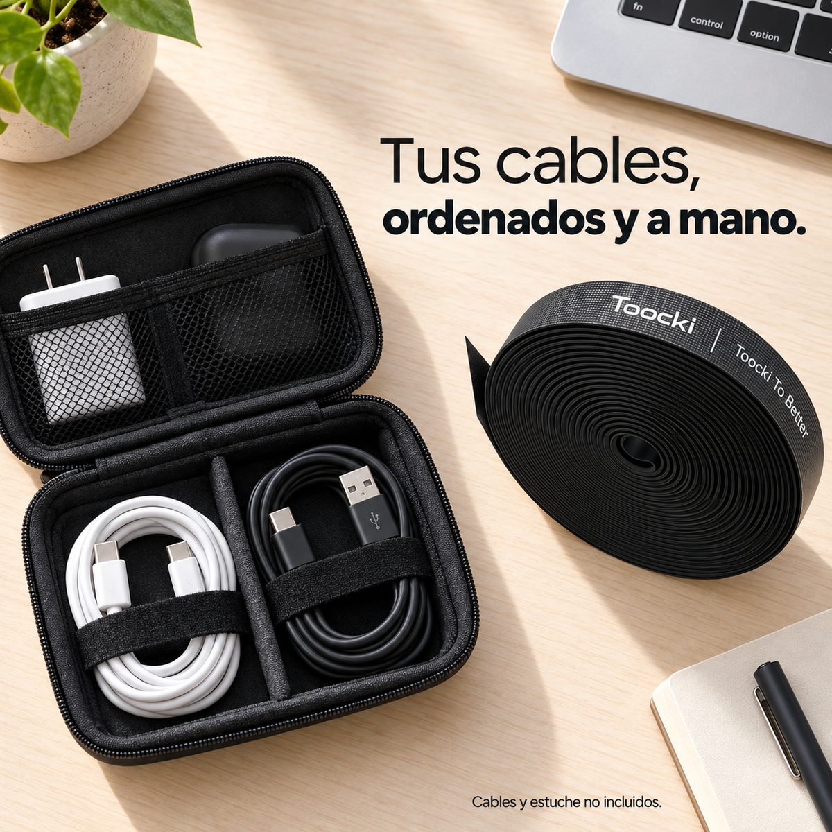 Cinta Velcro Toocki Organizador De Cables 5 Metros Negro