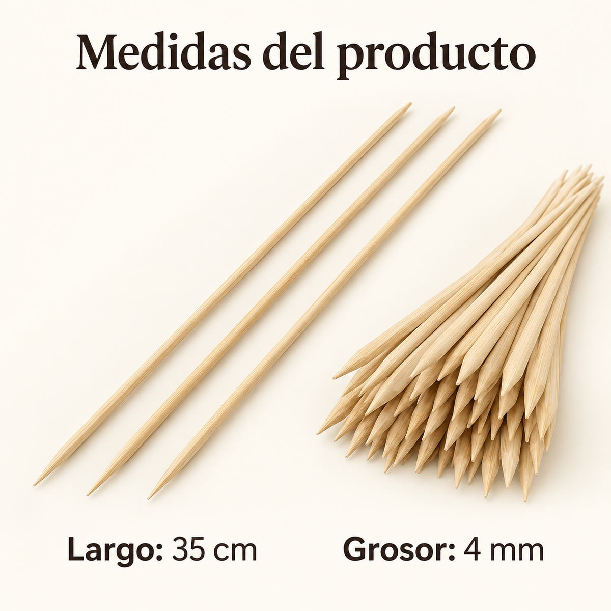 Palos para Anticuchos Brochetas Bambú 4 Mm X35 Cm 40 Piezas Beige