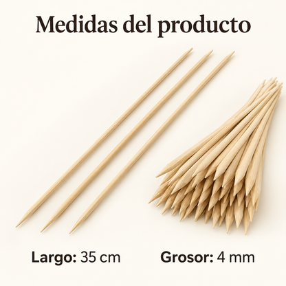 Palos para Anticuchos Brochetas Bambú 4 Mm X35 Cm 40 Piezas Beige