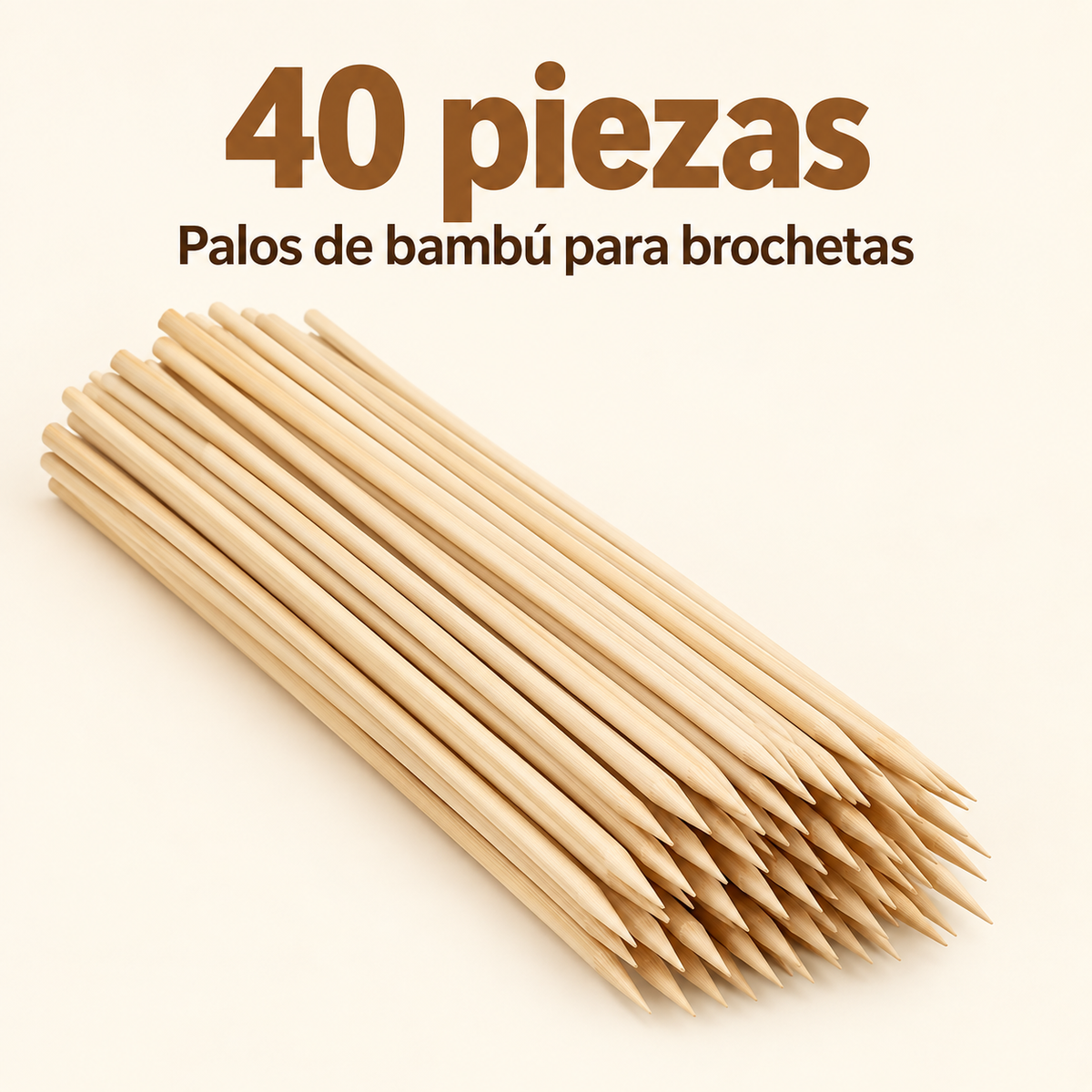 Palos para Anticuchos Brochetas Bambú 4 Mm X35 Cm 40 Piezas Beige