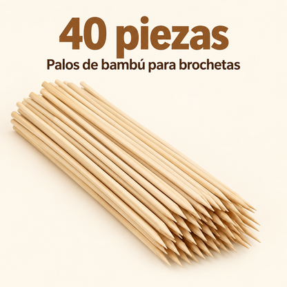 Palos para Anticuchos Brochetas Bambú 4 Mm X35 Cm 40 Piezas Beige