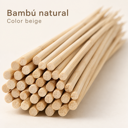 Palos para Anticuchos Brochetas Bambú 4 Mm X35 Cm 40 Piezas Beige