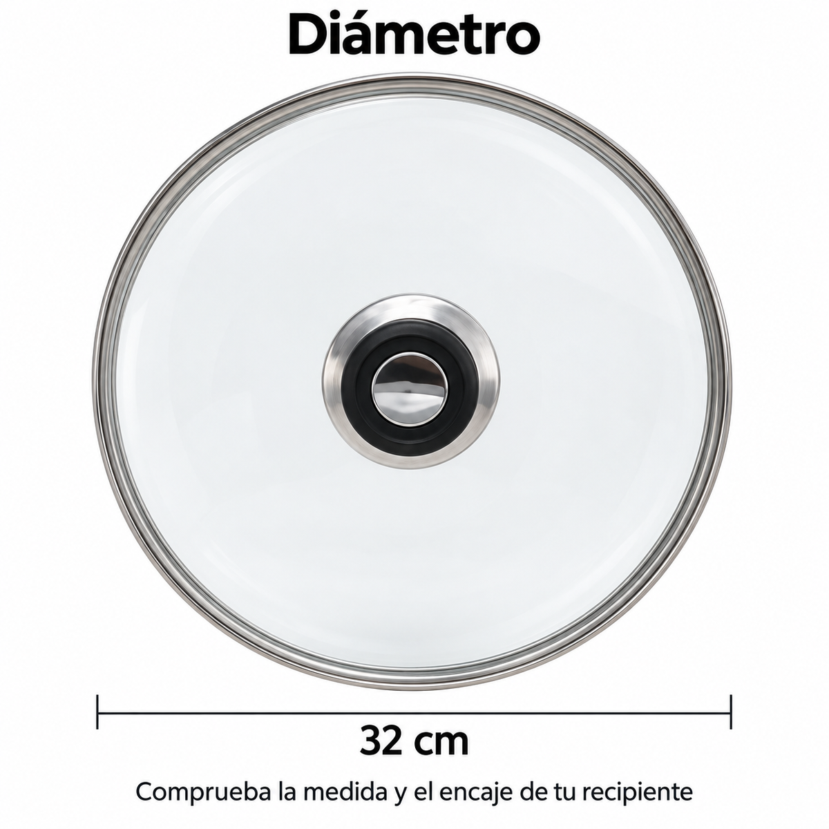 Tapa de Cristal 32 Cm para Sartén, Ollas Vidrio