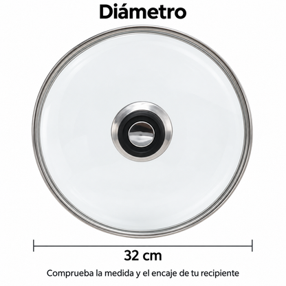 Tapa de Cristal 32 Cm para Sartén, Ollas Vidrio