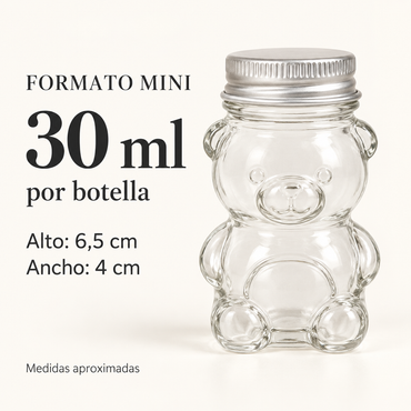 Pack 12 Botellas De Vidrio Osito 30 Ml Con Tapa Roscada