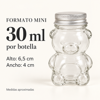 Pack 12 Botellas De Vidrio Osito 30 Ml Con Tapa Roscada