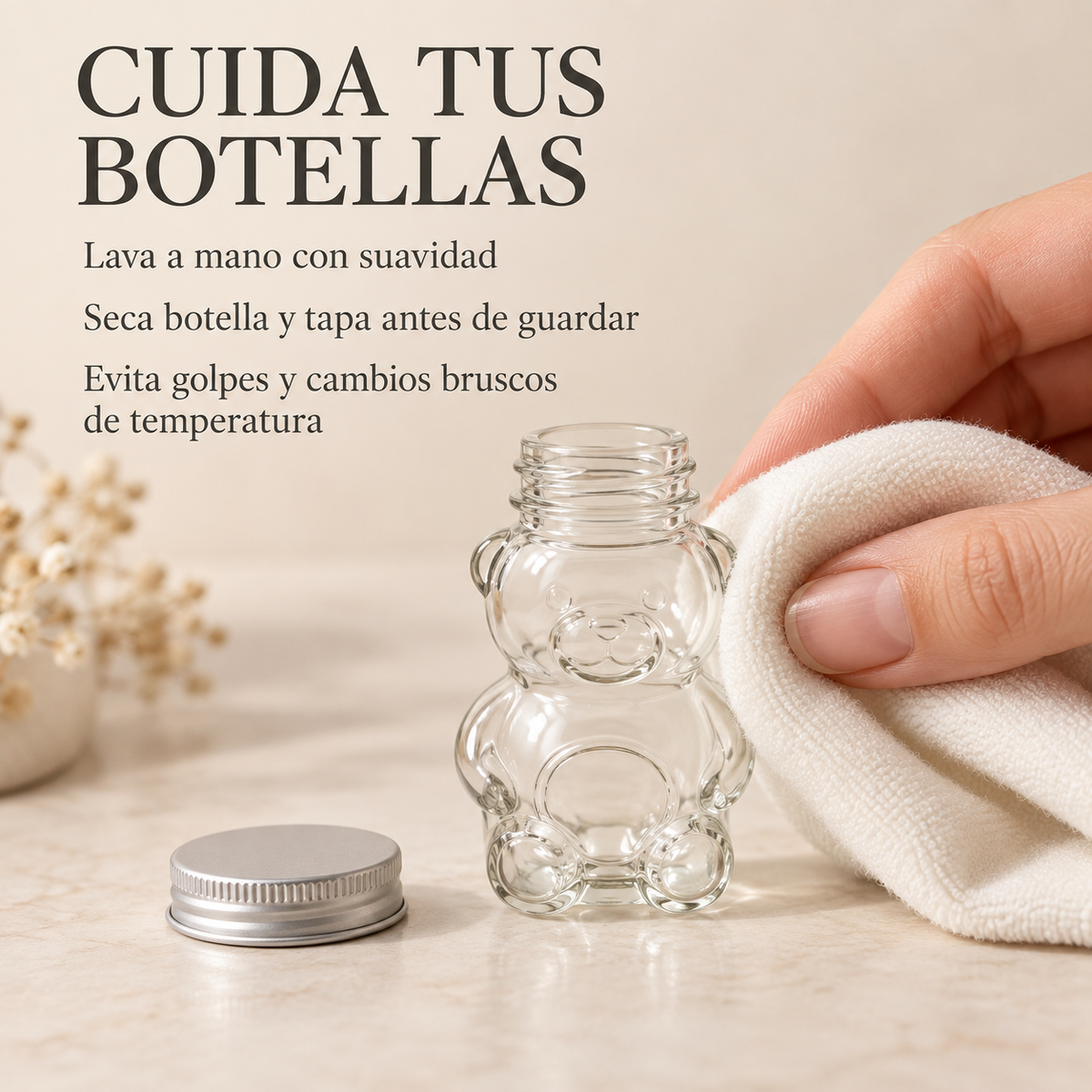 Pack 12 Botellas De Vidrio Osito 30 Ml Con Tapa Roscada