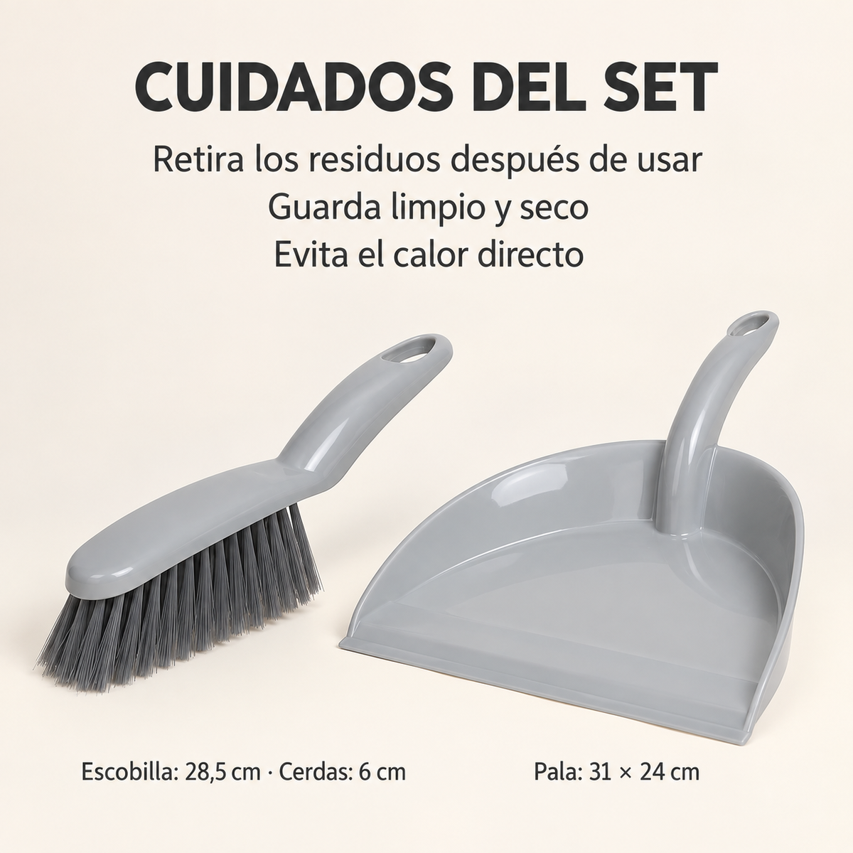 Set de Pala Recogedora de Basura Gris Claro