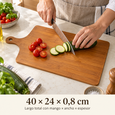 Tabla Picar y Cortar Cocina Madera Bambú 40cm Lisa Marrón