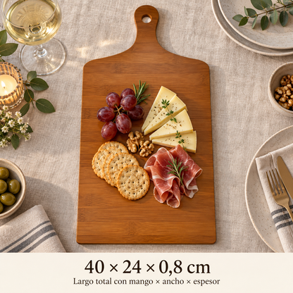 Tabla Picar y Cortar Cocina Madera Bambú 40cm Lisa Marrón