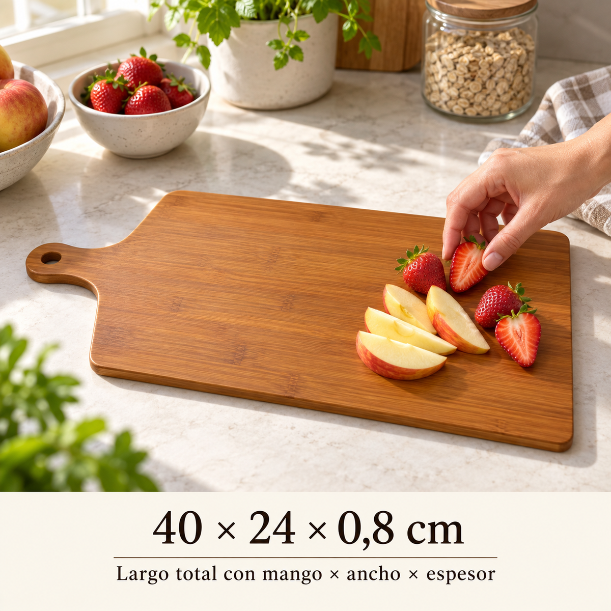 Tabla Picar y Cortar Cocina Madera Bambú 40cm Lisa Marrón