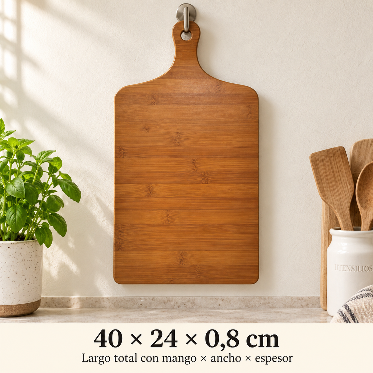 Tabla Picar y Cortar Cocina Madera Bambú 40cm Lisa Marrón