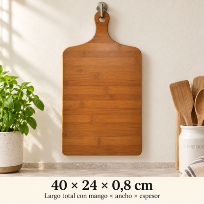 Tabla Picar y Cortar Cocina Madera Bambú 40cm Lisa Marrón