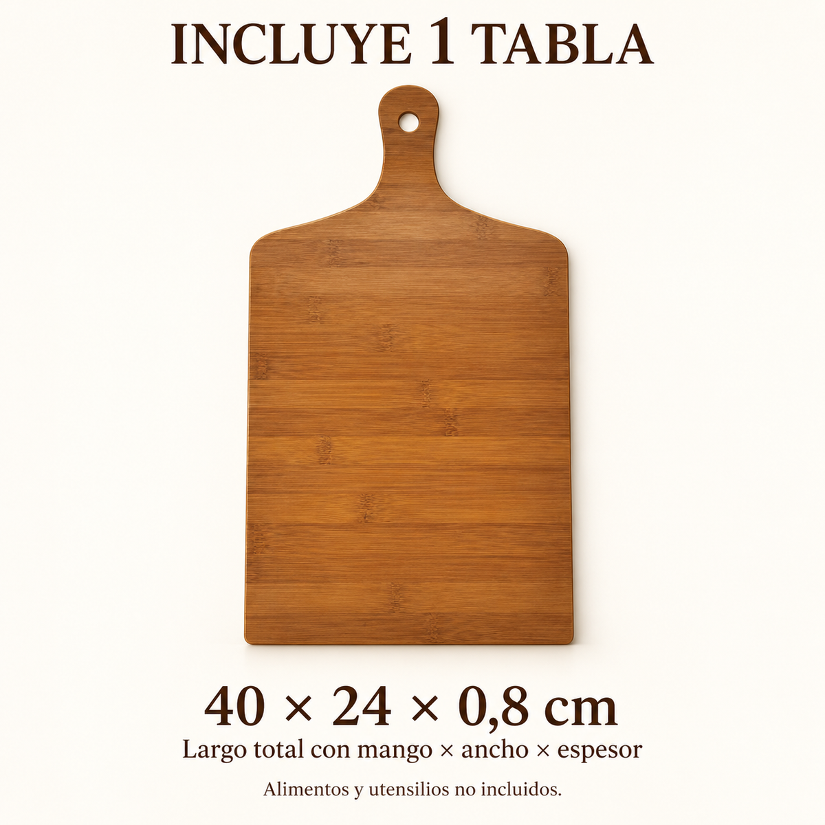 Tabla Picar y Cortar Cocina Madera Bambú 40cm Lisa Marrón