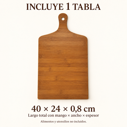 Tabla Picar y Cortar Cocina Madera Bambú 40cm Lisa Marrón
