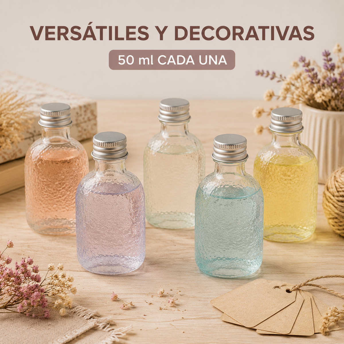 Pack 12 Botellas de Vidrio 50ml Tapa Aluminio Vidrio