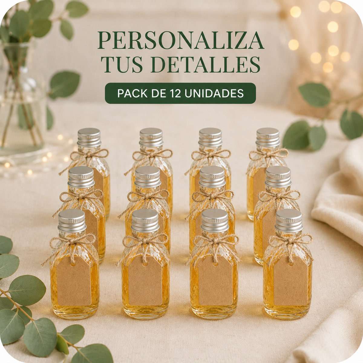 Pack 12 Botellas de Vidrio 50ml Tapa Aluminio Vidrio