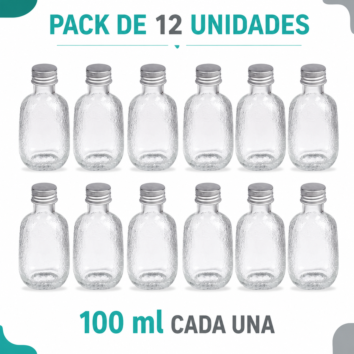 Pack 12 Botellas de Vidrio 100ml Tapa Aluminio Vidrio