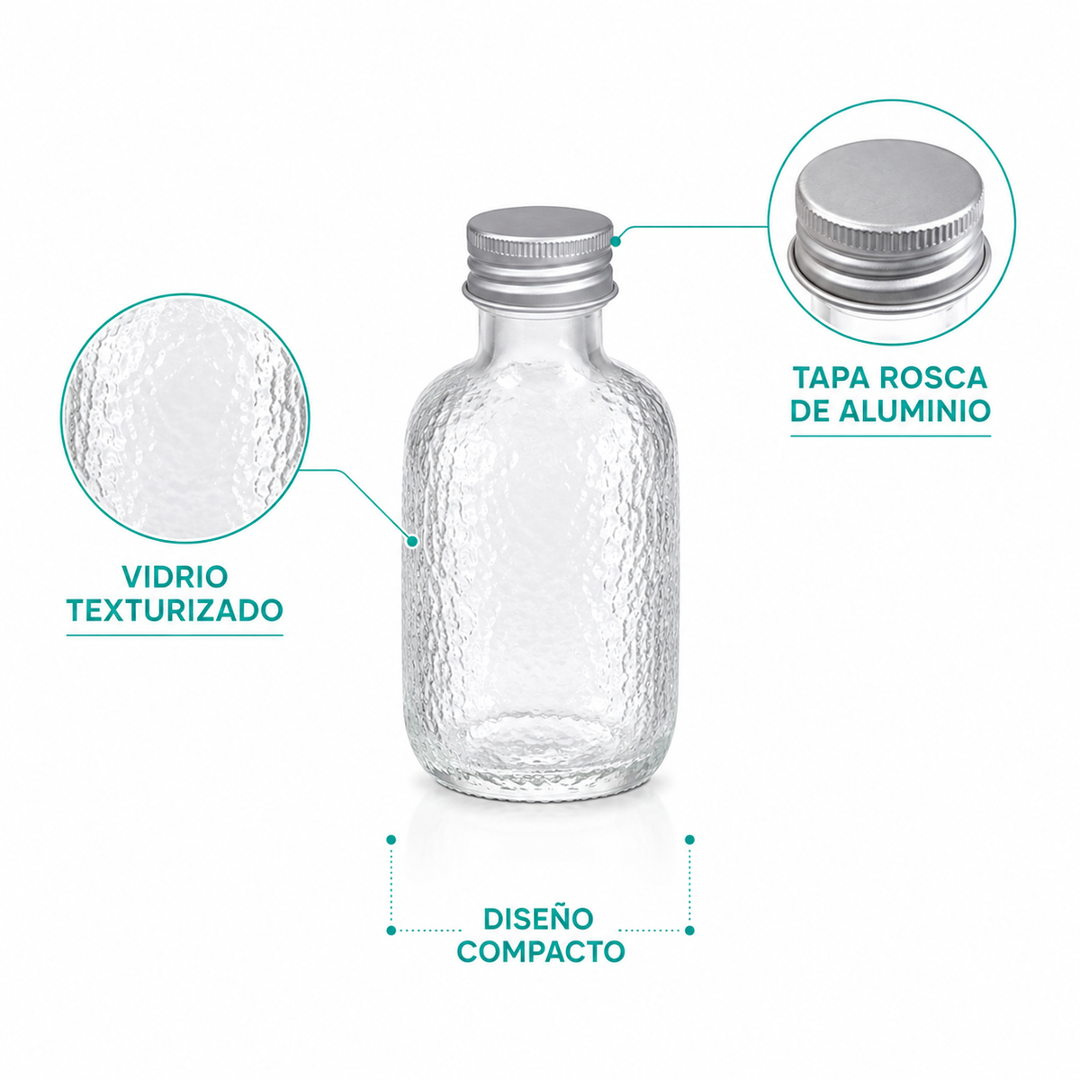 Pack 12 Botellas de Vidrio 100ml Tapa Aluminio Vidrio
