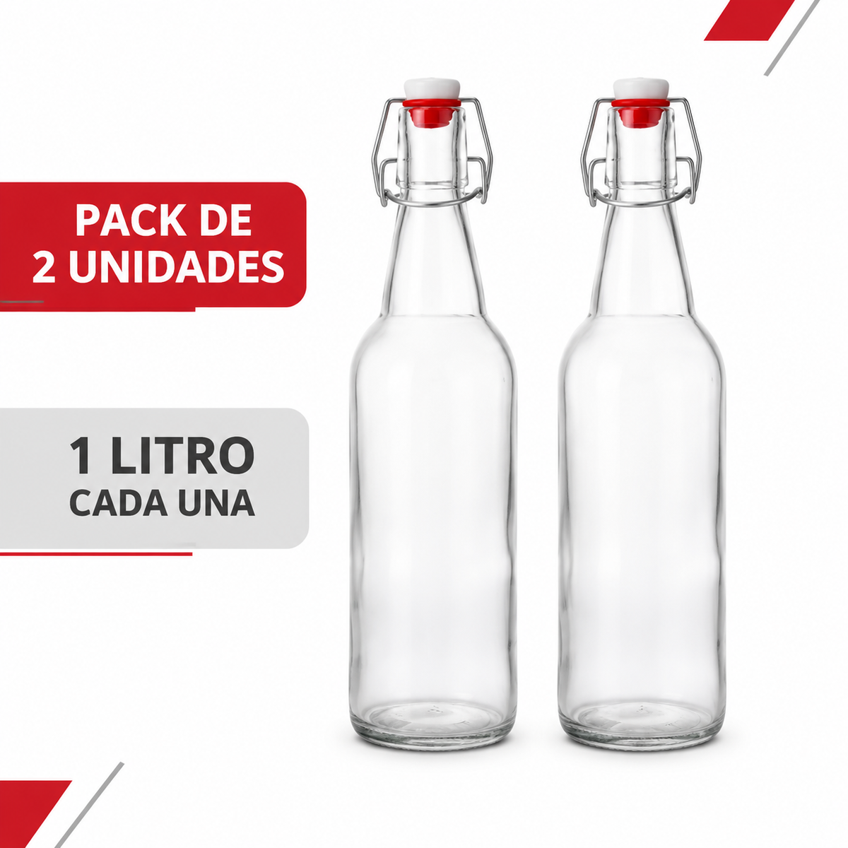 Pack 2 Botellas de Almacenamiento 1000ml Vidrio