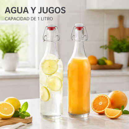 Pack 2 Botellas de Almacenamiento 1000ml Vidrio