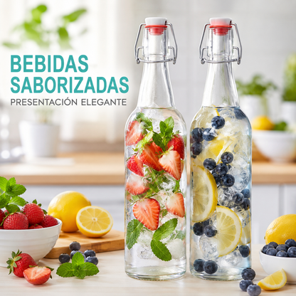 Pack 2 Botellas de Almacenamiento 1000ml Vidrio