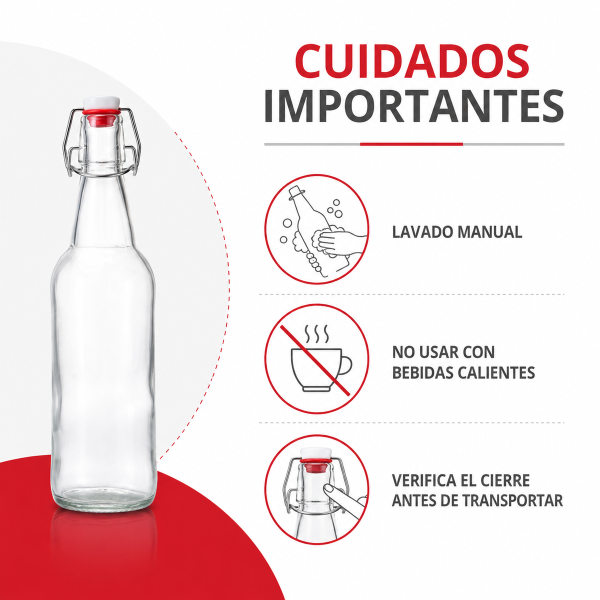 Pack 2 Botellas de Almacenamiento 1000ml Vidrio