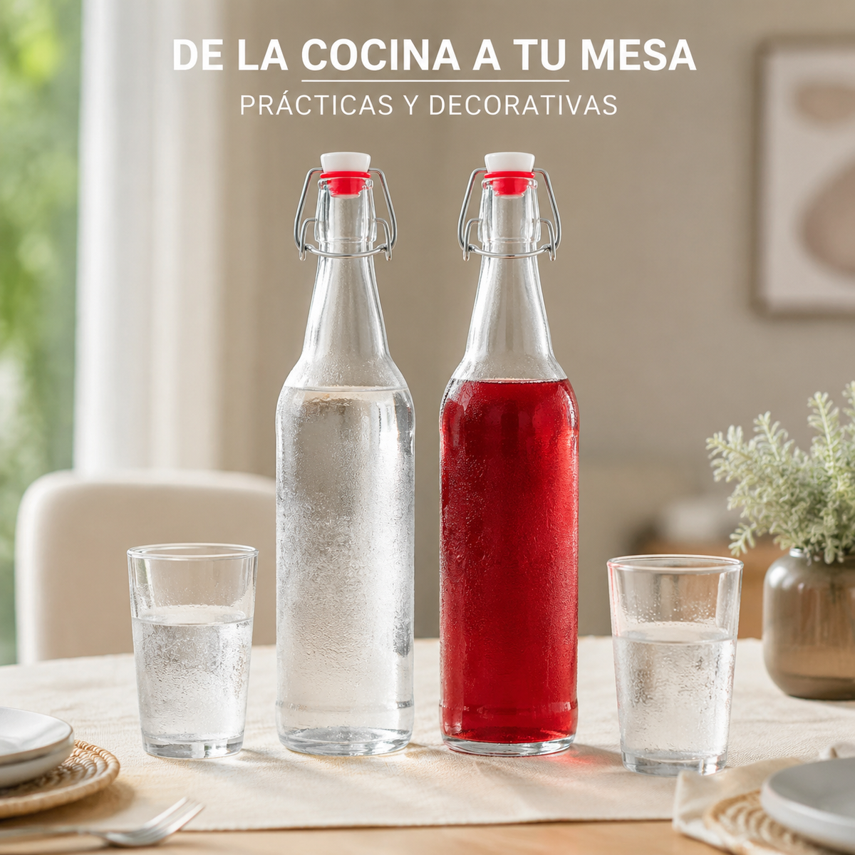 Pack 2 Botellas de Almacenamiento 1000ml Vidrio