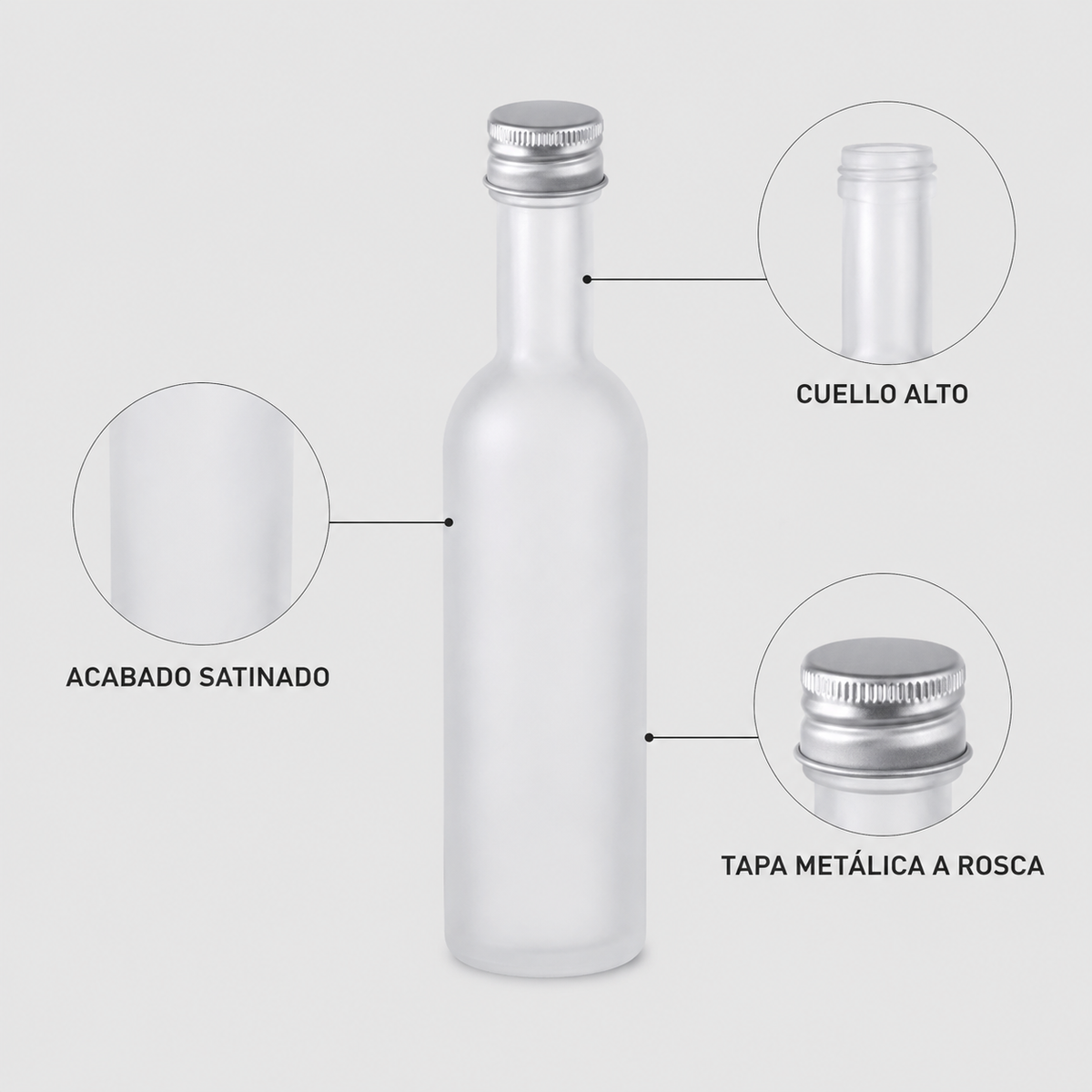 Pack 12 Botellas de Vidrio 50 ml Satinadas