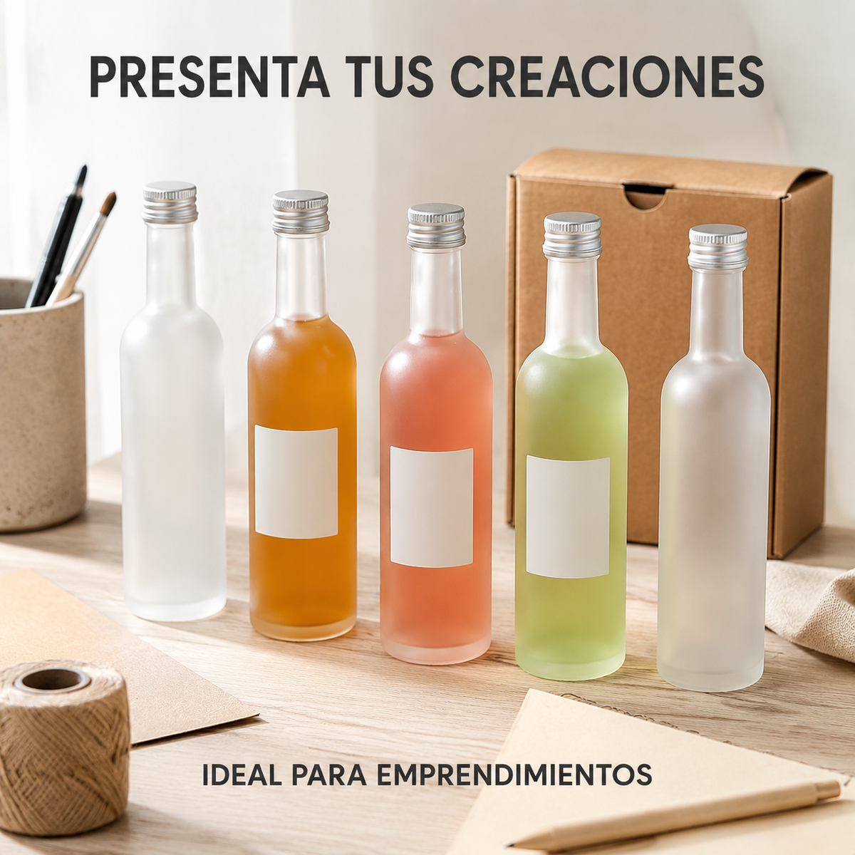 Pack 12 Botellas de Vidrio 50 ml Satinadas