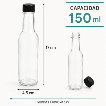 Pack 4 Botellas de Vidrio 150ml para Salsa, Esencias Vidrio