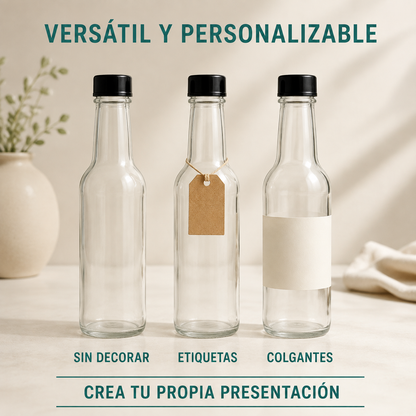 Pack 4 Botellas de Vidrio 150ml para Salsa, Esencias Vidrio