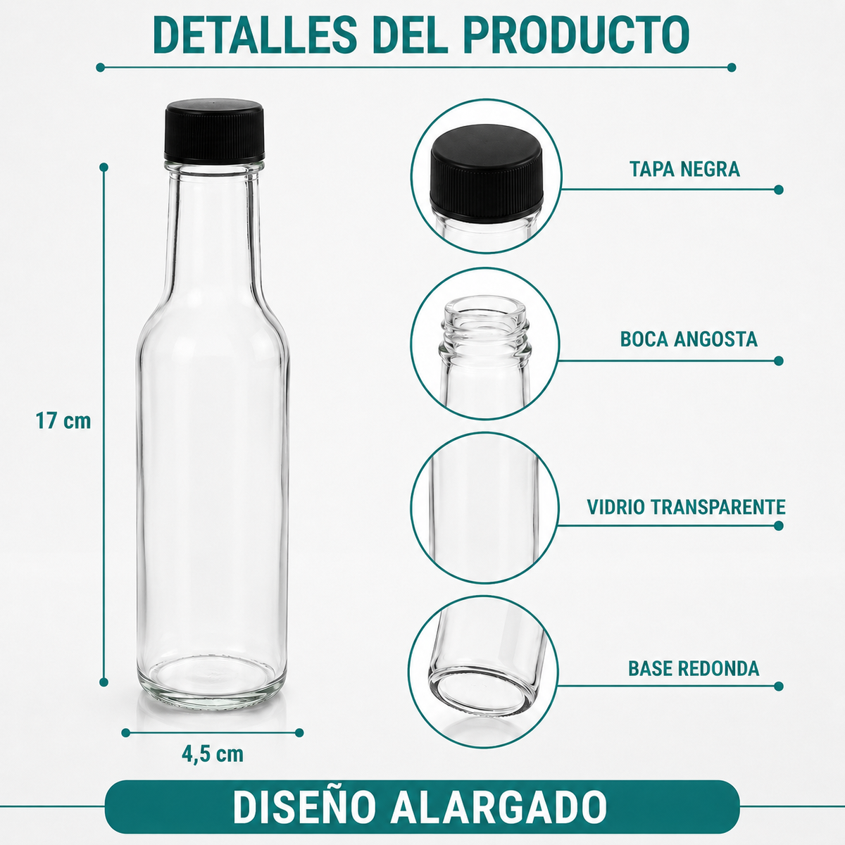 Pack 4 Botellas de Vidrio 150ml para Salsa, Esencias Vidrio