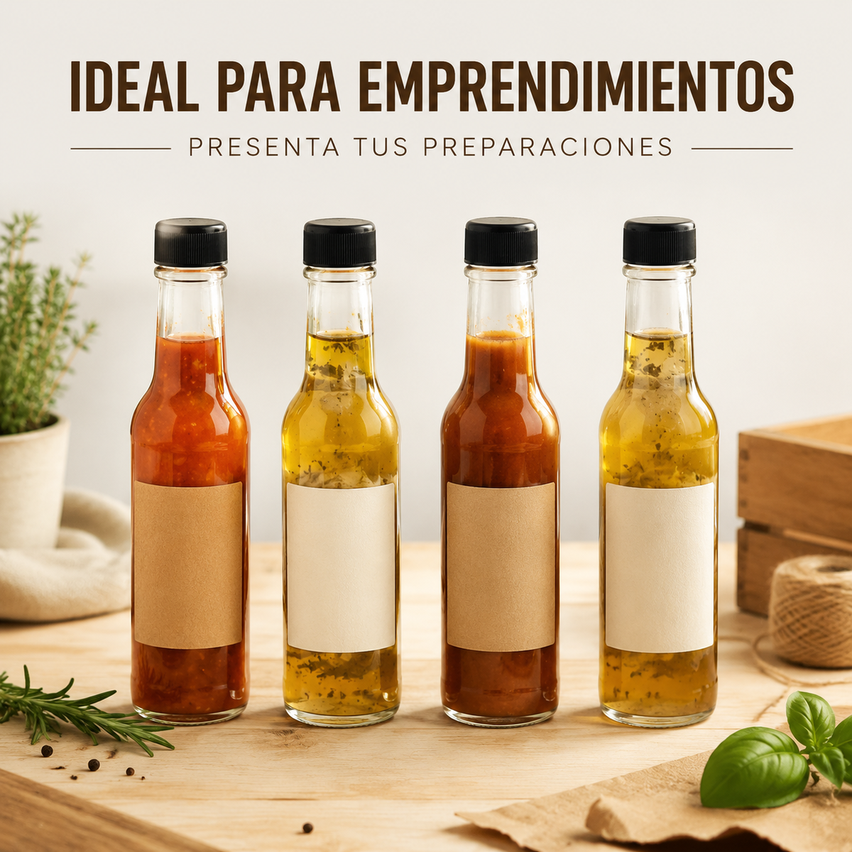 Pack 4 Botellas de Vidrio 150ml para Salsa, Esencias Vidrio