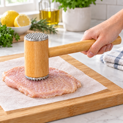 Martillo Mazo Ablandador Doble de Carne Pollo Pescado Marrón Claro