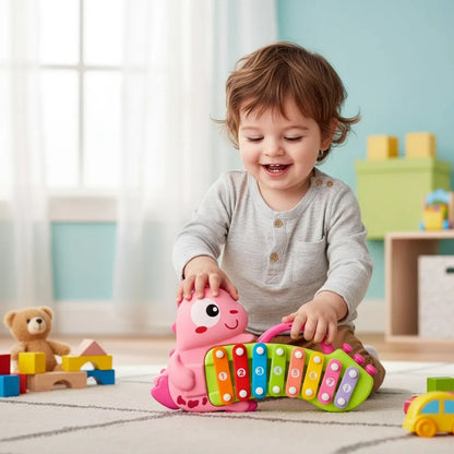 Xilófono Infantil Dinosaurio Musical Educativo 8 Notas Rosa