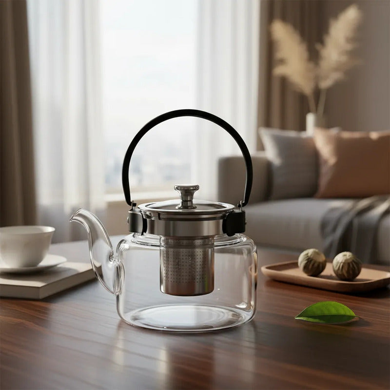 Tetera Infusor De Vidrio Té Infusor Acero Inoxidable 0,6 L Transparente